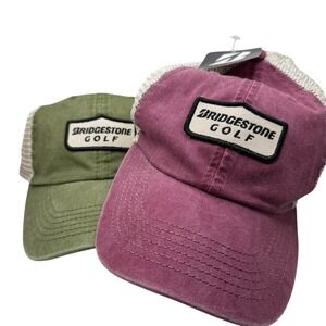 Bridgestone Golf Dad Hats (2!) NWT Maroon Green Trucker Mesh Adjustable Snapback